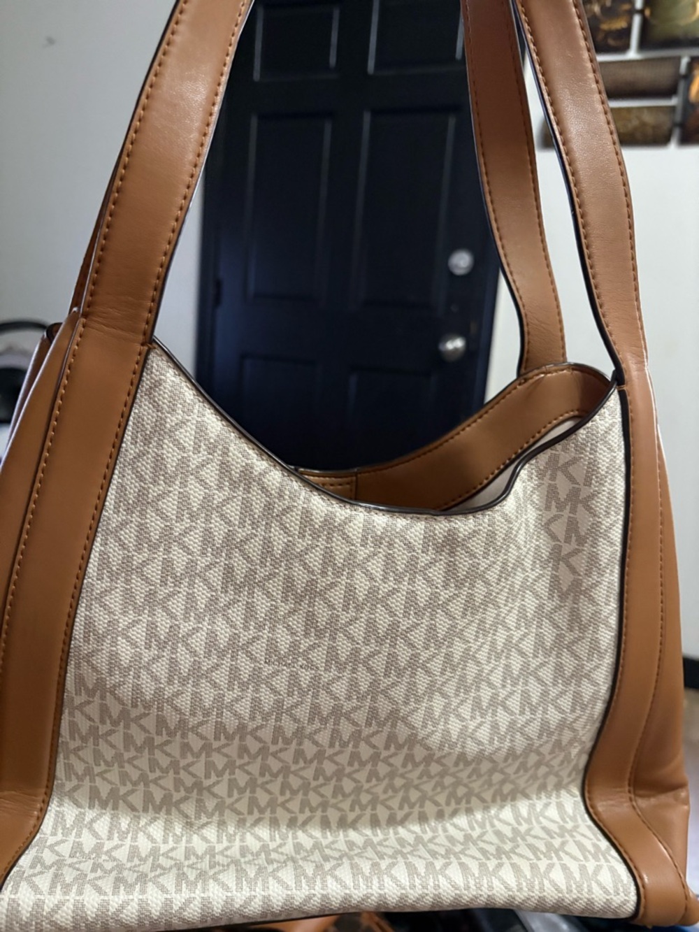 Michael Kors Vanilla Logo and Tan Shoulder Hobo - Picture 2 of 8